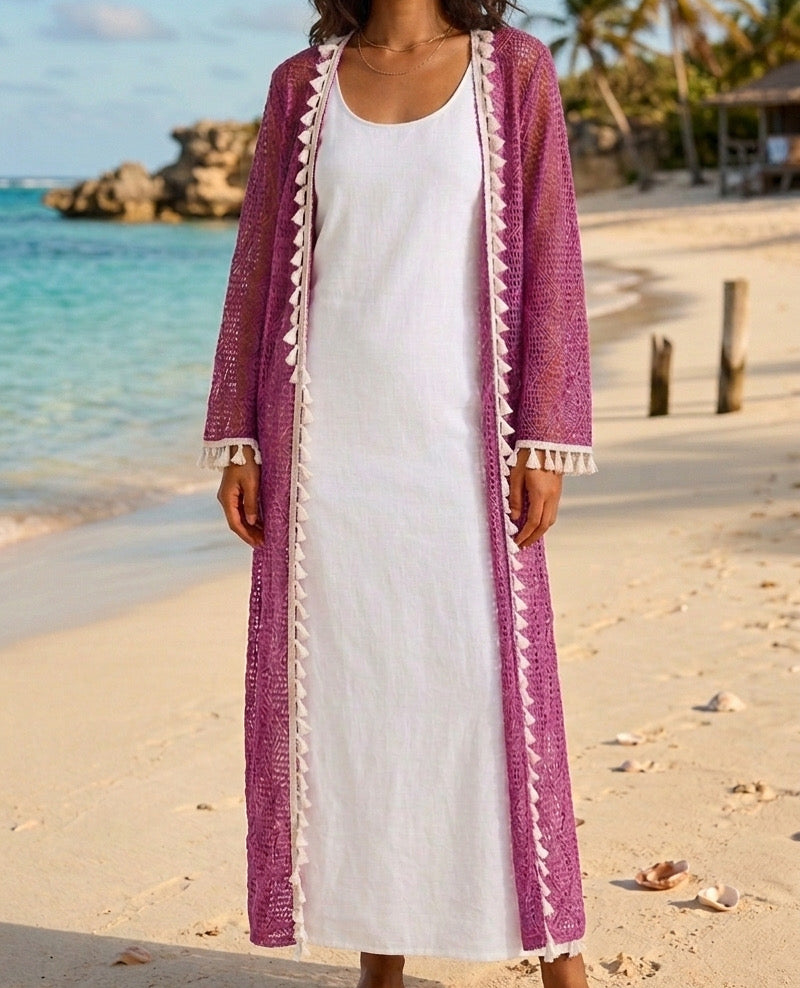 Pink fish net kimono