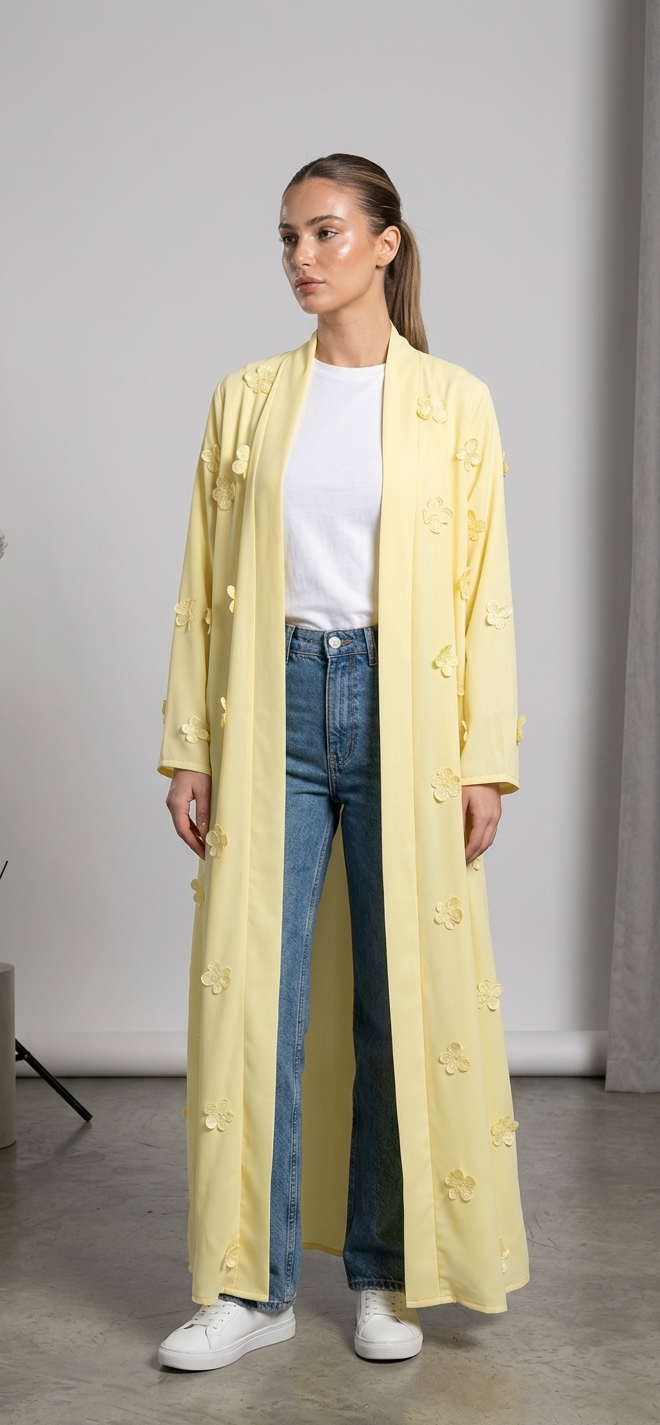 Butter yellow floral Abaya