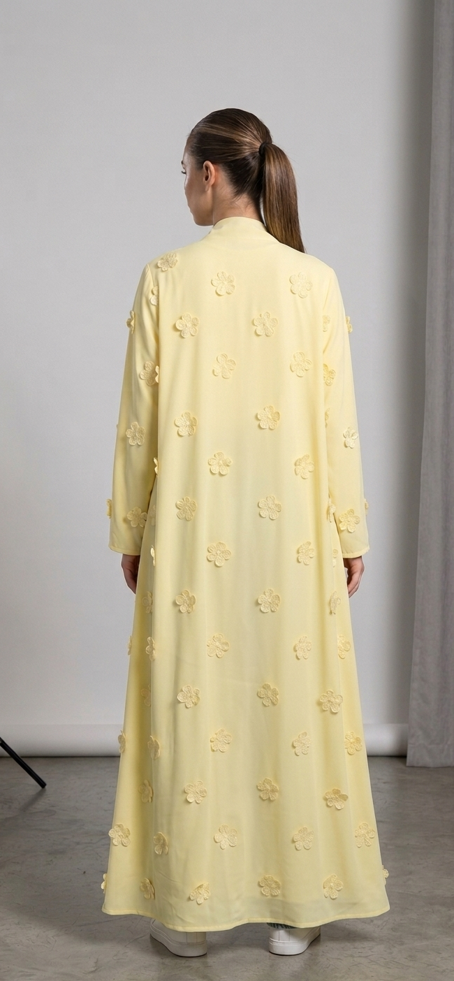 Butter yellow floral Abaya